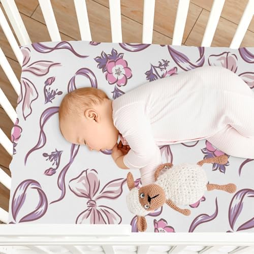 KICPOAY Pink Nemophila Flowers Crib Sheets 52 x 28 in