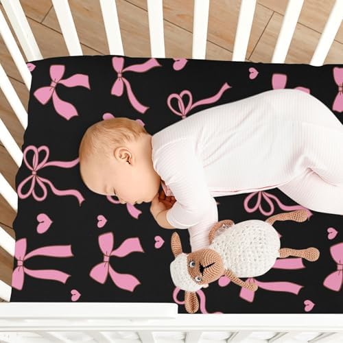 KICPOAY Bows Hearts Crib Sheets for Baby Toddler