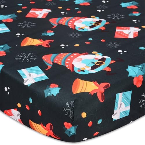 YHITBG Christmas Crib Sheet Black with Santa and Bell