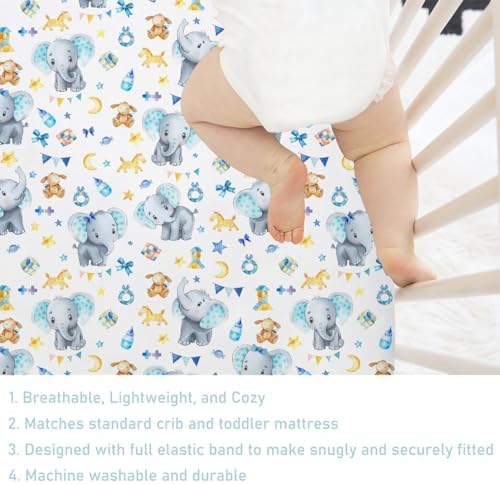 Soft Elephant Crib Sheets 52x28 Cartoon Design Fitted Mattress Cover