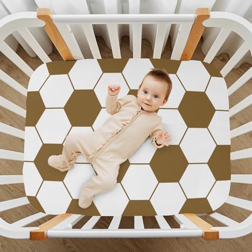 Brown White Soccer Ball Crib Sheets for Baby Toddler
