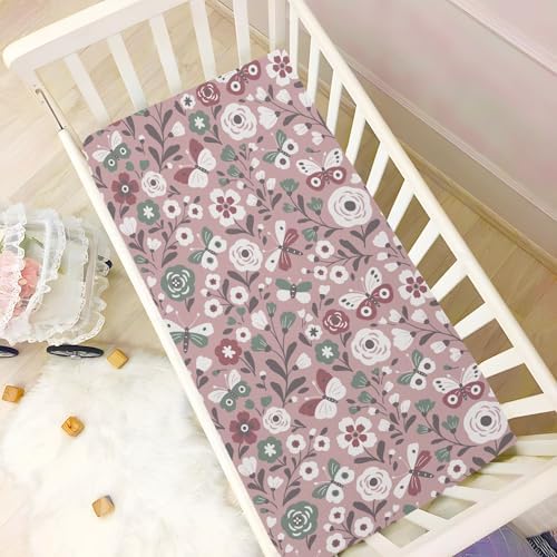 White Flowers Butterflies Pink Fitted Crib Sheets for Baby Toddler