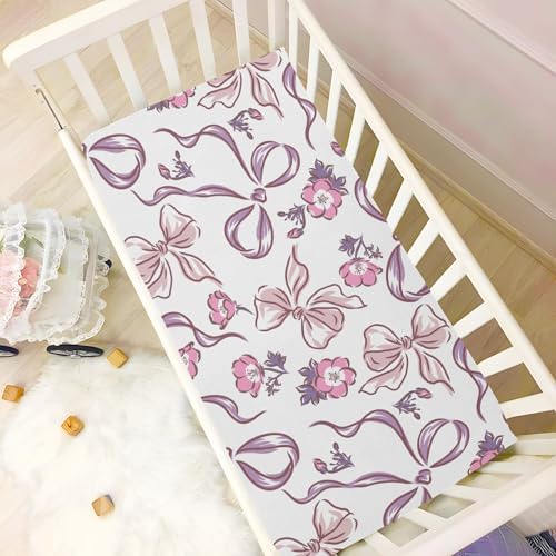 KICPOAY Pink Nemophila Flowers Crib Sheets 52 x 28 in