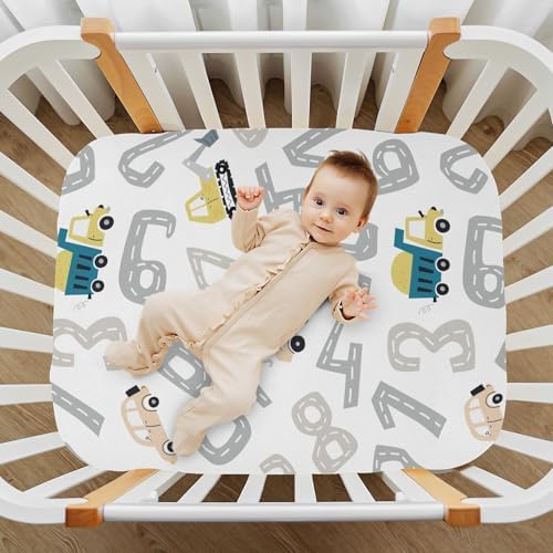 KICPOAY Track Road Truck Numbers Fitted Crib Sheets