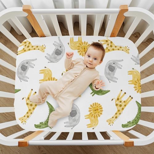 KICPOAY Giraffe Lion Crocodile Elephant Crib Sheets