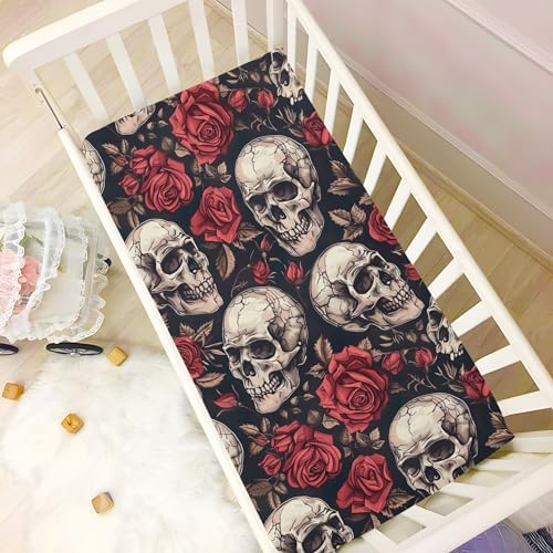 Qilmy Skulls and Roses Fitted Crib Sheet Soft Breathable