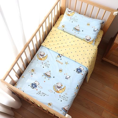 100 Cotton Crib Bedding Set Blue 3 Pcs for Baby Boys Girls