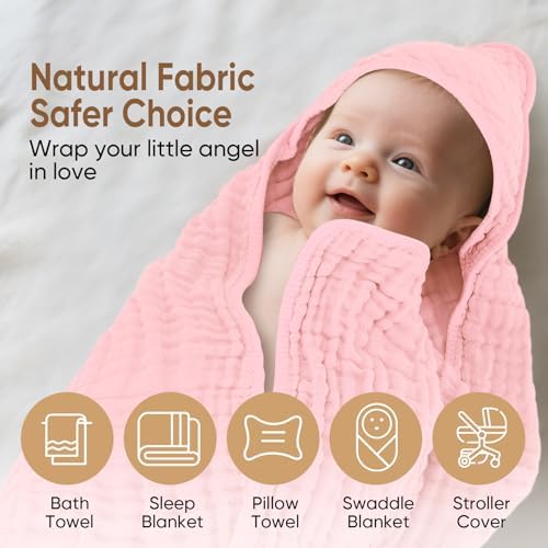 MIGIOL Muslin Hooded Baby Towel - 32x32 Inches Soft and Absorbent
