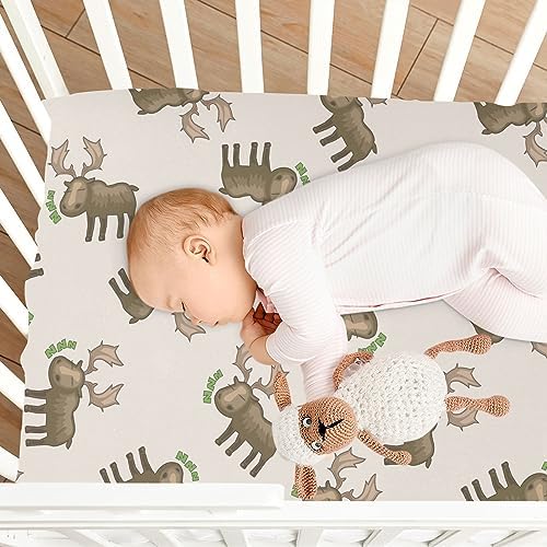 Burbuja Moose Cartoon Crib Sheet Soft Breathable Fitted 28 x 52 in