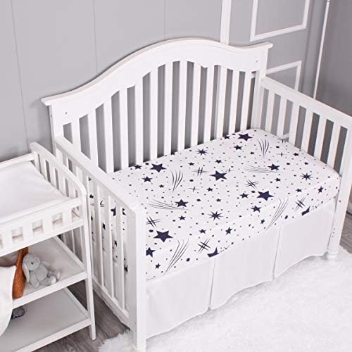 Belsden 3 Pack Crib Sheets Set White Star Navy Star