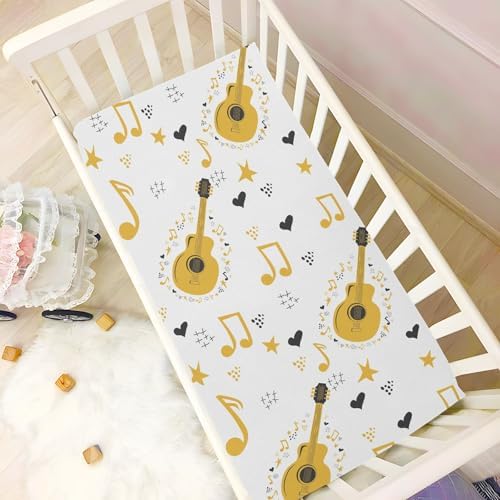 White Guitar Stars Notes Fitted Crib Sheets for Baby Toddler
