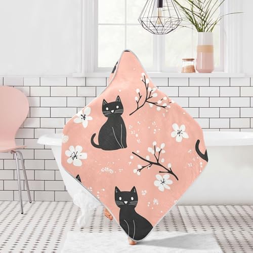 BOESI Doodle Black Cat Flower Baby Bath Towel 35x35 Inches 1