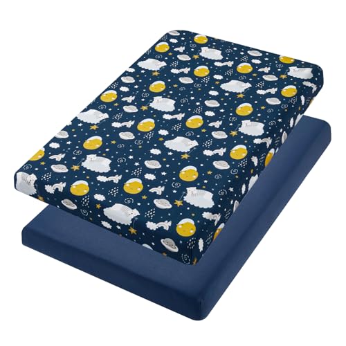 TILLYOU Mini Crib Fitted Sheet - 38 x 24 Starry Adventure