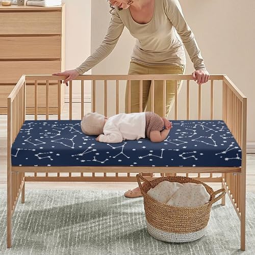 Navy Blue Star Constellations Fitted Crib Sheet