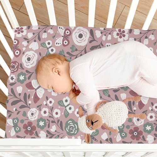 White Flowers Butterflies Pink Fitted Crib Sheets for Baby Toddler