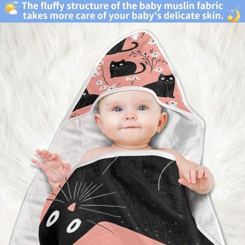 BOESI Doodle Black Cat and Flower Baby Bath Towel 35x35 Inches