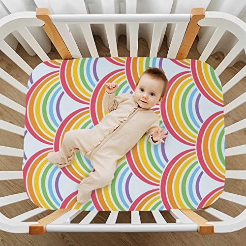 KICPOAY Fitted Crib Sheets Rainbow Stretchy Playard Sheets for Baby Toddler