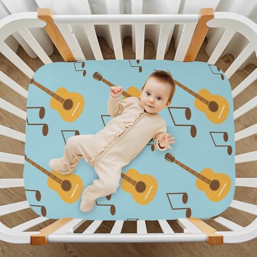 KICPOAY Classical Guitar Note Blue Fitted Crib Sheet