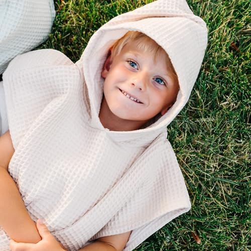 JadeKai Hooded Towel for Kids - Organic Cotton Waffle with Snap Poncho Conversion