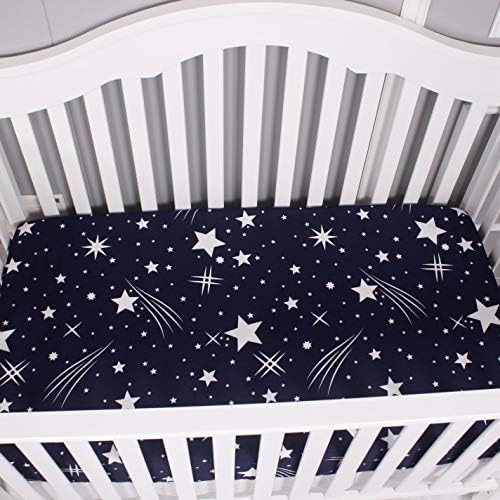 Belsden 3 Pack Crib Sheets Set White Star Navy Star