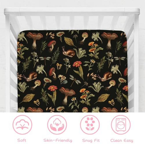 Vintage Mushroom Forest Crib Sheet 52x28