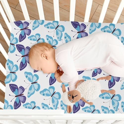 KICPOAY Blue Purple Butterfly Crib Sheets