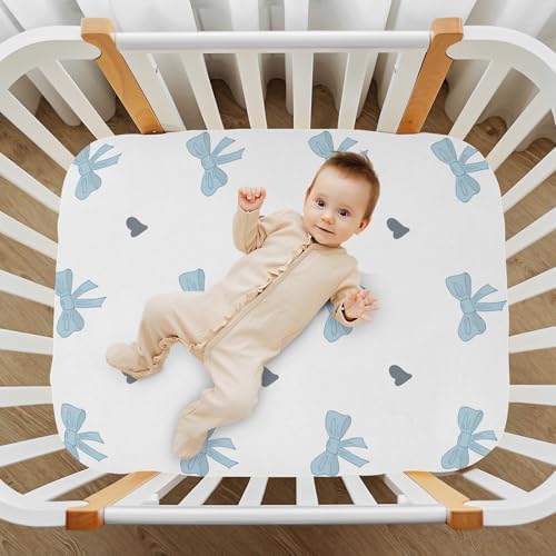 KICPOAY Blue Ribbon Black Heart Crib Sheets