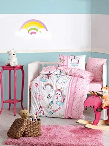 OZINCI 100 Cotton Pink Unicorn Crib Bedding Set