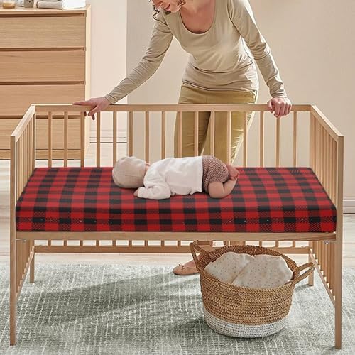 Red and Black Buffalo Plaid Fitted Crib Sheet 28x52