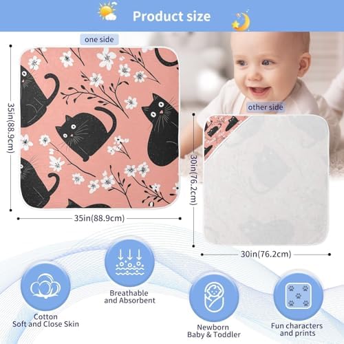 BOESI Doodle Black Cat and Flower Baby Bath Towel 35x35 Inches