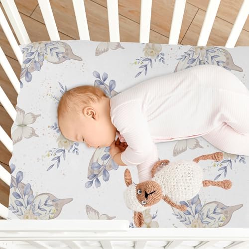 Yellow Butterfly Flower Leaves Crib Sheet 52x28in for Baby