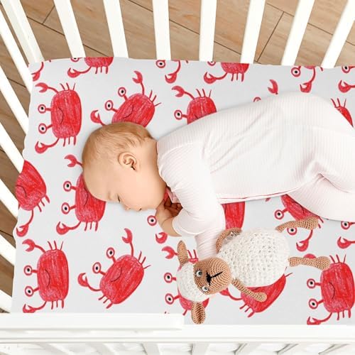 Qilmy Red Cute Crabs Crib Sheet for Babies