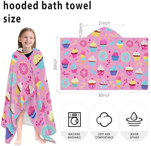 Pink Cartoon Cake Hooded Beach Towel for Kids
