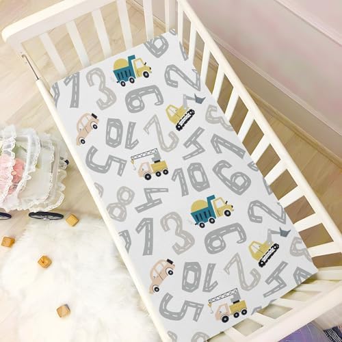 KICPOAY Track Road Truck Numbers Fitted Crib Sheets