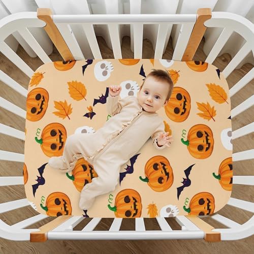 Qilmy Halloween Pumpkins Crib Sheet for Kids Soft Breathable Fitted Sheet