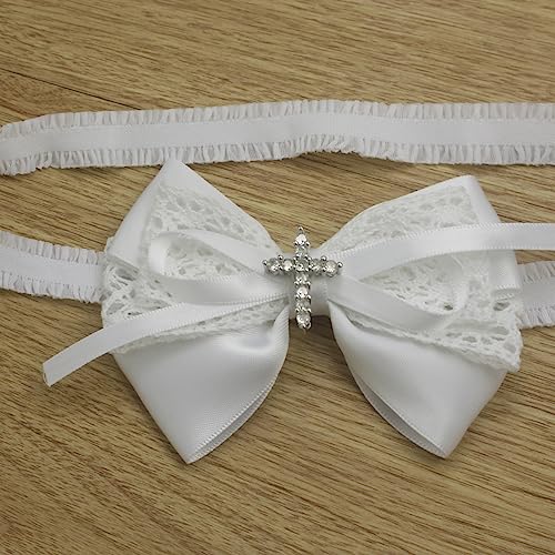 Nihao Baby White Cotton Bow Headband with Cross for Baptism