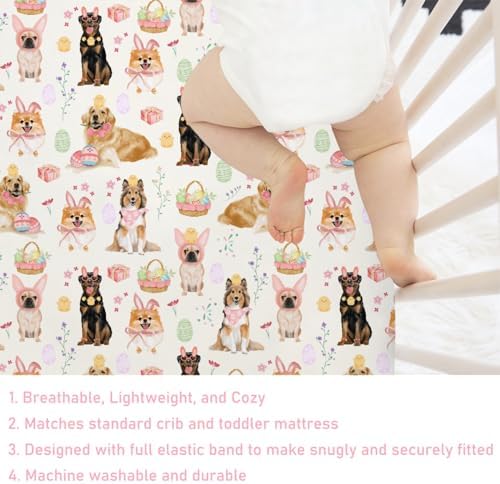 Happy Easter Dog Crib Sheet 52x28 Bunny Design
