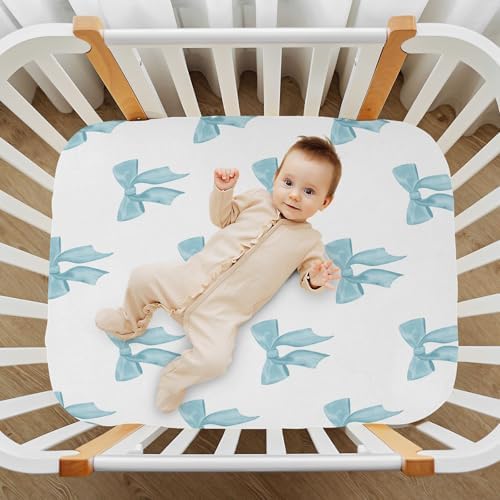 KICPOAY Coquette Watercolor Blue Bow Crib Sheets