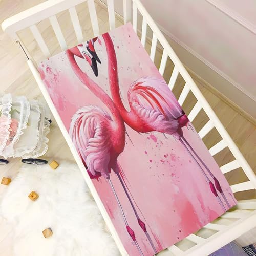 Qilmy Flamingos in Love Fitted Crib Sheet for Baby Sleep