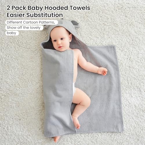 Mooreeke 2 Pack Baby Hooded Towels with Animal Design