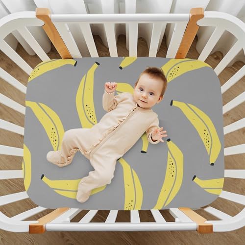 Tropical Banana Doodle Grey Crib Sheets for Baby Toddler