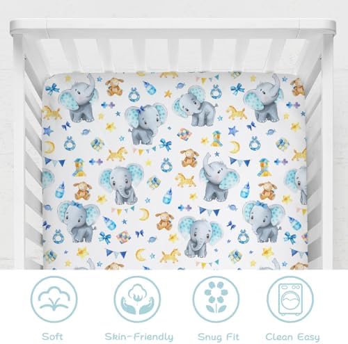 Soft Elephant Crib Sheets 52x28 Cartoon Design Fitted Mattress Cover