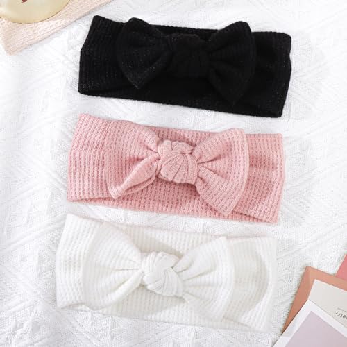 3Pcs Baby Girls 4 Inch Hairband with Bows in Black White Pink