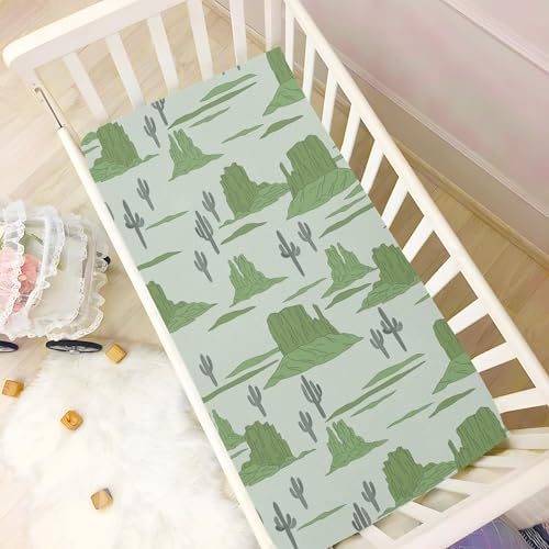 Western Desert Cactus Green Crib Sheets for Baby Toddler