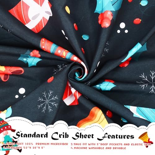 YHITBG Christmas Crib Sheet Black with Santa and Bell