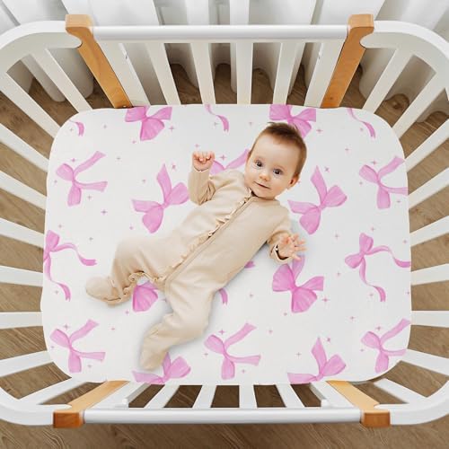 Coquette Pink Bow Fitted Crib Sheets Stretchy Playard Sheets