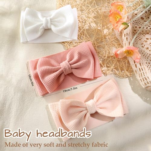Subesty 3pcs Baby Girl Bows Headbands Set Beige White Pink