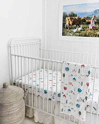 Crib Sheets Neutral - 2 Pack Organic Cotton Blend Farm Animals