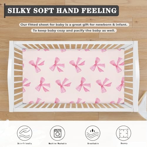 Streeyiu Pink Bow Fitted Crib Sheet for Boys Girls 52x28x8 in