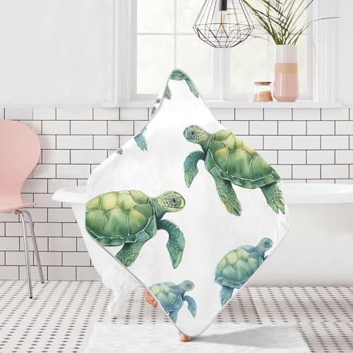 Soft Cotton Baby Hooded Towel with Sea Turtles Design